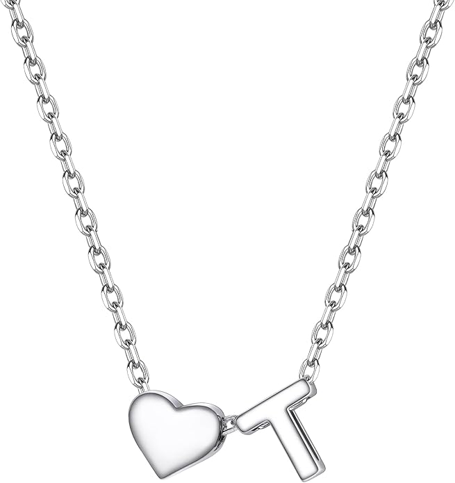 PROSILVER Initial Heart Necklace for Women, 925 Sterling Silver Tiny Heart Letter Necklace Siver, Gold Necklace, Come with Box