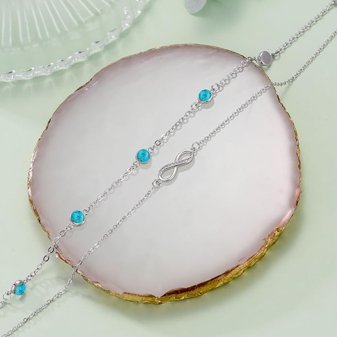 Dorunmo Anklet Bracelets For Women 925 Sterling Silver Birthstone/Infinity/Butterfly/Evil Eye/Turtle/Pineapple/Starfish/Heart Anklets Bracelets Jewelry Gifts for Women