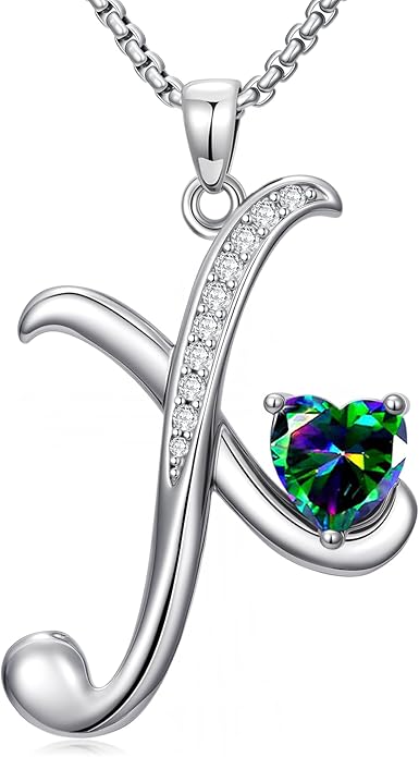 Christmas Gifts for Women Alphabet A to Z Initial Birthstone Pendant Necklaces for Women - 18k White Gold Plated Personalized Name Jewelry Valentine Mothers Day Birthday Gifts for Women Her Girlfriend