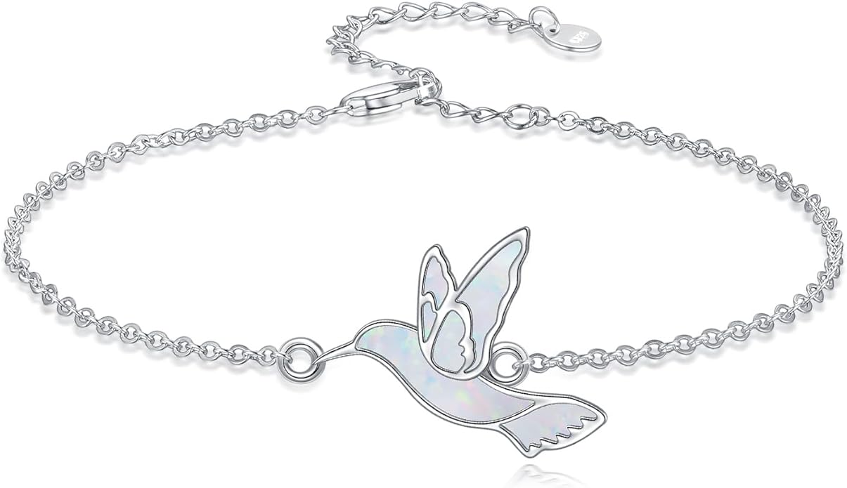 Butterfly/Phoenix/Dove/Dragonfly/Hummingbird Bracelet for Women 925 Sterling Silver Opal Bracelet Dainty Link Jewelry Birthday Christmas Gifts for Women Her
