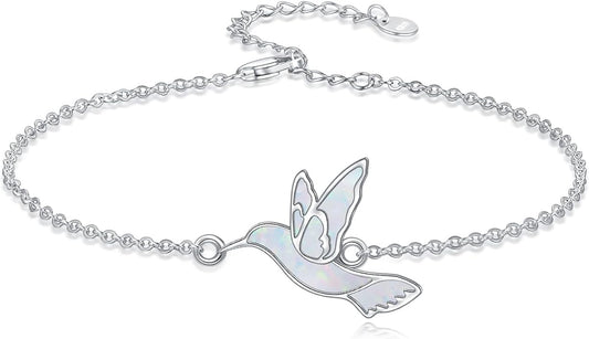 Butterfly/Phoenix/Dove/Dragonfly/Hummingbird Bracelet for Women 925 Sterling Silver Opal Bracelet Dainty Link Jewelry Birthday Christmas Gifts for Women Her