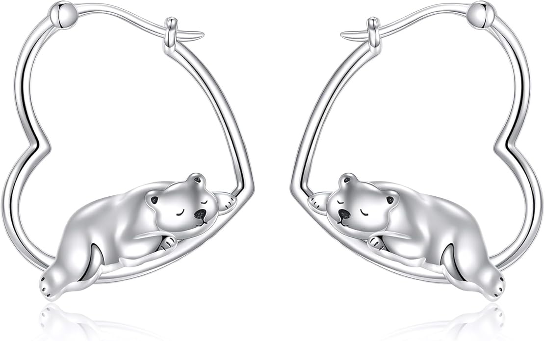 YFN Animal Earrings Sterling Silver Animal Heart Hoop Dangle Earrings Cute Jewelry Gifts for Women