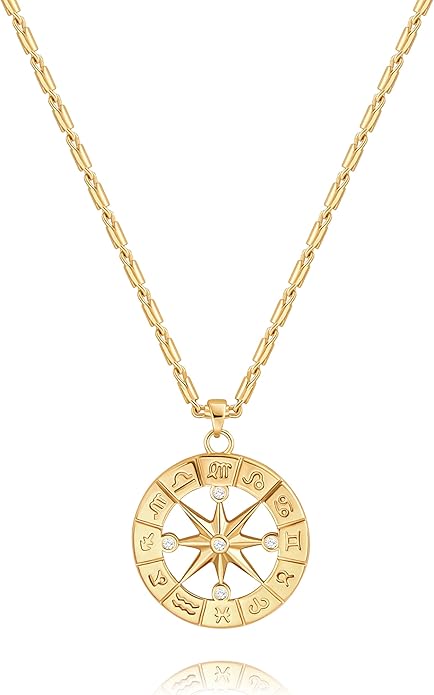 CANEVINKA 18K Gold Plate Coin Pendant Necklace for Women Dainty Compass Sunflower Necklaces Personalized Chain Layered Jewelry