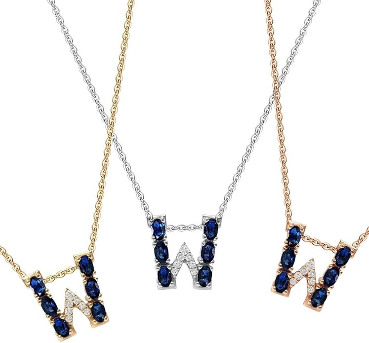 Albert Hern Blue Sapphire Initial Necklace With Diamonds & 18K Gold Chain | Irresistible Letter Pendants Jewelry | Perfect Valentine’s Day, Anniversary & Birthday Gift