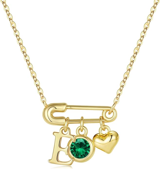 MONOOC Christmas Gifts for Women Girls - 14K-Gold-Plated Dainty Paperclip Heart Initial Necklace Birthstone Necklace Jewelry Birthday Gifts for Women Her Mom Friend Wife Sister