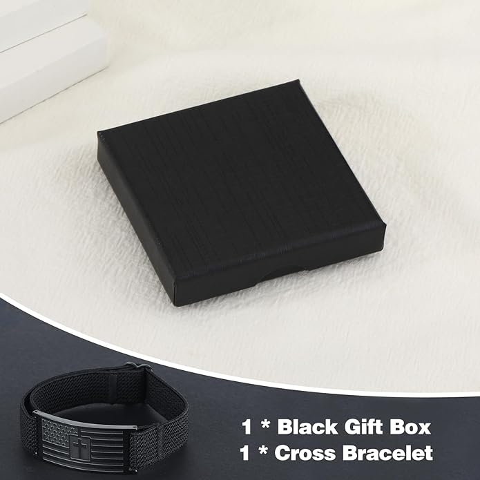 LDOWWGL Valentines Day Gifts - Mens Bracelet - American Flag Christian Cross Bracelet for Boys - Adjustable Black Elastic Stretch Strap with Bible Verse - Gift for Son Grandson