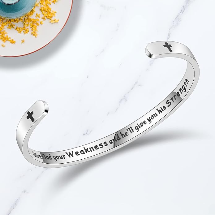 TONY & SANDY Inspirational Bracelets for Women Teen Girls Personalized Gifts for Daughter Granddaughter Mom Sister Friends Stainless Steel Engraved Cuff Birthday Easter Christmas