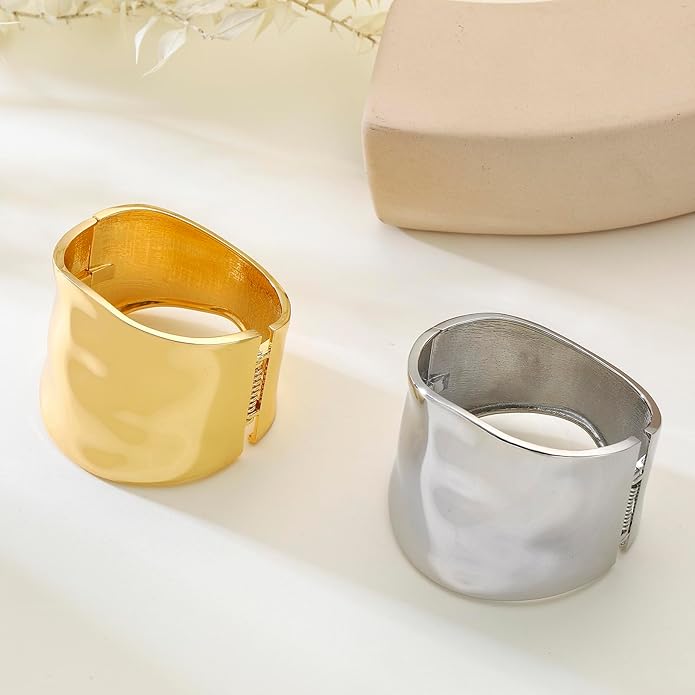 Bangle Bracelets for Women | 14K Gold Plated Trendy Wide Bracelets | Hinged Arm Cuff Bangles Chunky Bracelet for Women