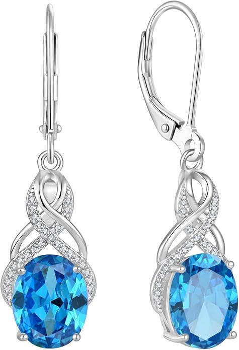 Starchenie 925 Sterling Silver Earrings for Women Infinity Dangle Earrings Amethyst Oval Cut Birthstone Jewelry Gift
