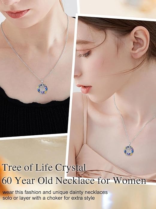 TOUPOP Birthday Gifts for Women 925 Sterling Silver Tree of Life Year Old Necklace Circle Crystal Jewelry Christmas Gifts for Her Wife Mom Mother Grandma Grandmother