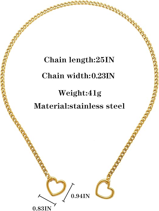 Heart Slip Chain Necklaces for Women,Stainless Steel O-Ring Adjustable Lariat Y-Necklace,Punk Gothic Cuban Collar Choker Necklace for women
