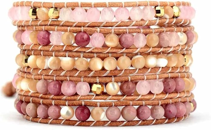 ZOSOJONA Boho Wrap Bead Bracelet for Women - Handmade Adjustable Natural Stone Beaded Bracelets Rope Yoga Healing Bracelet Bangle Hippie Jewelry