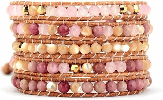 ZOSOJONA Boho Wrap Bead Bracelet for Women - Handmade Adjustable Natural Stone Beaded Bracelets Rope Yoga Healing Bracelet Bangle Hippie Jewelry