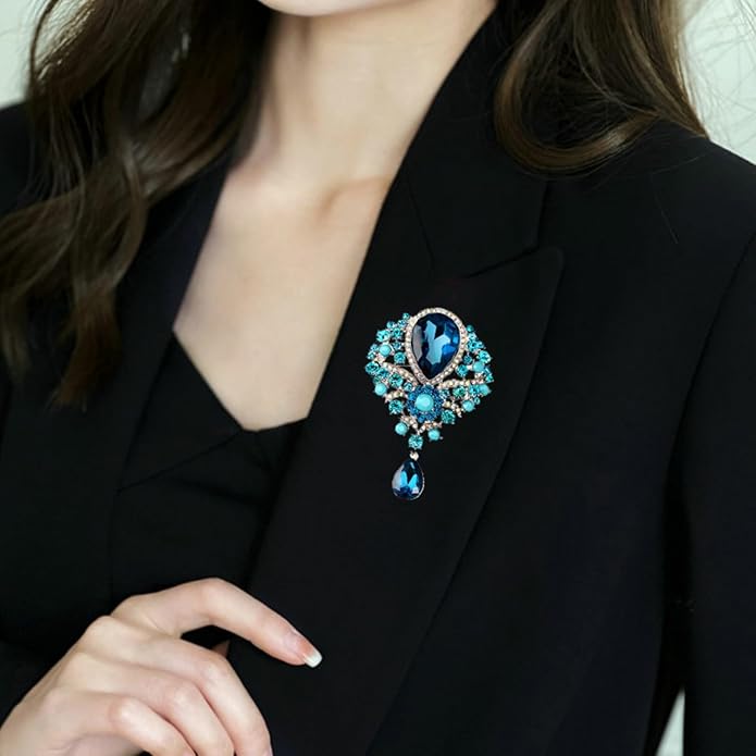 WCRAZYE Rhinestone Bridal Brooch for Women Delicate Sparkly Crystal Bouquet Flower Teardrop Brooch Pin Elegant Large Gorgeous Bouquet Brooch Pin Clothing Hat Bag Accessories Christmas Wedding Bridal Birthday Jewelry