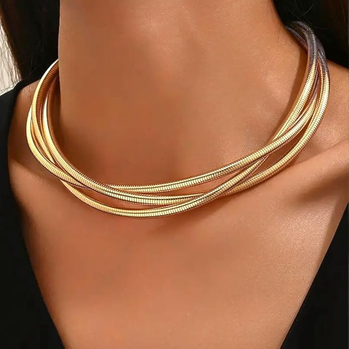 Chunky Gold Statement Choker Neckalce for Women Layered Snakebone Chain Collar Necklace Twist Wrap Stainless Steel Choker Punk Aesthetic Jewelry Gifts