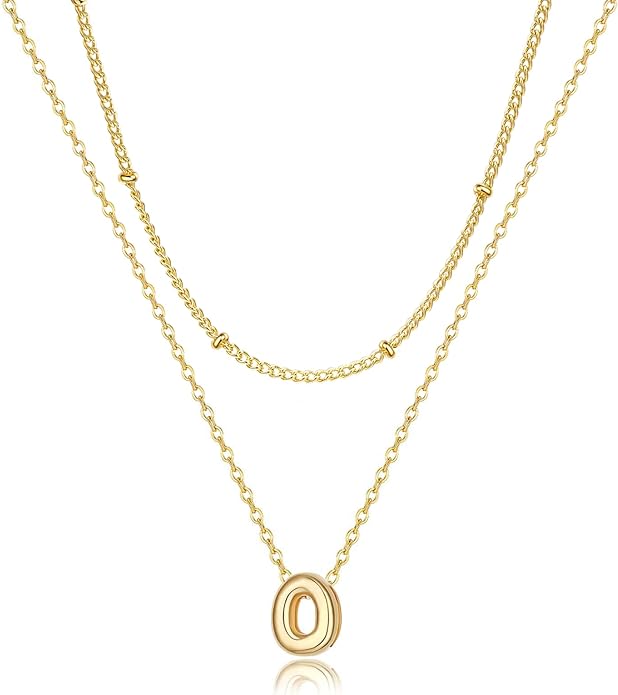Bubble Letter Necklace Layered Initial Necklaces for Women Dainty Cute Choker Pendant Stack Jewelry Teen Gift Trendy Stuff