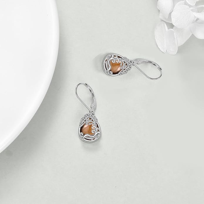 Moonstone Filigree Drop Dangle Teardrop Earrings 925 Sterling Silver Moonstone Leverback Earrings for Women Jewelry Gifts