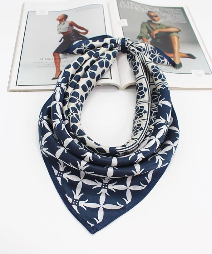 ANDANTINO 100% Mulberry Silk Square Scarf for Hair-25.6" X25.6'' Women Men Natural Silk Neckerchief Digital Printed Headscarf