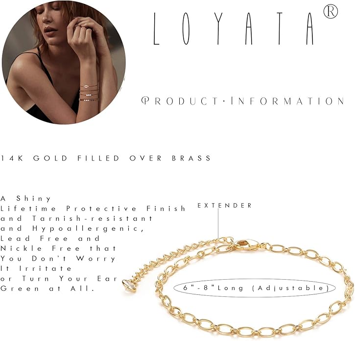 LOYATA Chain Bracelet Gold Link 14K Gold Plated Dainty Pearl Bracelet Simple Jewelry Gift for Women