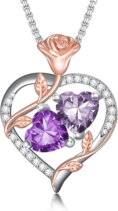 Christmas Gifts for Women Rose Heart Birthstone Pendant Necklace I Love You Forever Jewelry Valentine Mothers Day Birthday Gifts for Women Her Wife Girlfriend
