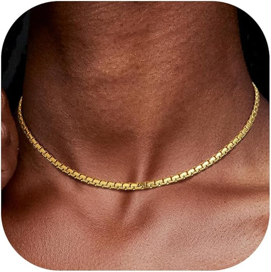 Richsteel Stainless Steel Mens Flat Link Chain Necklace, Black/Gold/Steel Chain for men, 2mm/4mm/6mm Width, No Tarnish & Hypoallergenic Hip Hop Jewelry, 18"-30" Length