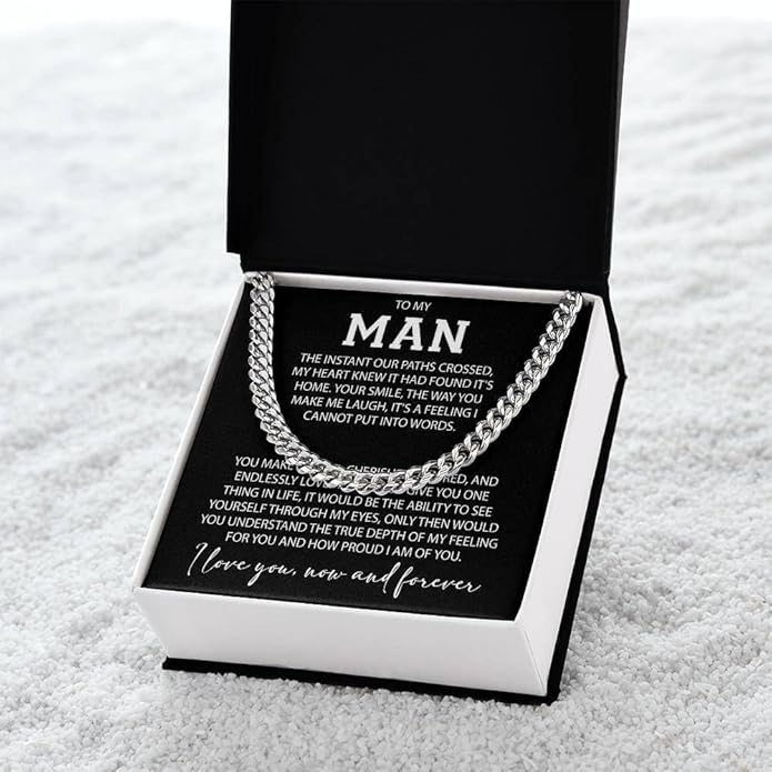 VIRAGIL To My Man Necklace Chain for Men, Silver Stainless Steel Chain Jewelry, Romantic Gift from Partner for Birthday Valentine or Everyday Wear with Meaning