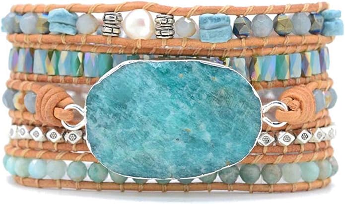 ZOSOJONA Boho Handmade Natural Stone Wrap Bracelets Turquoises Crystal Beads Bracelet Jewelry