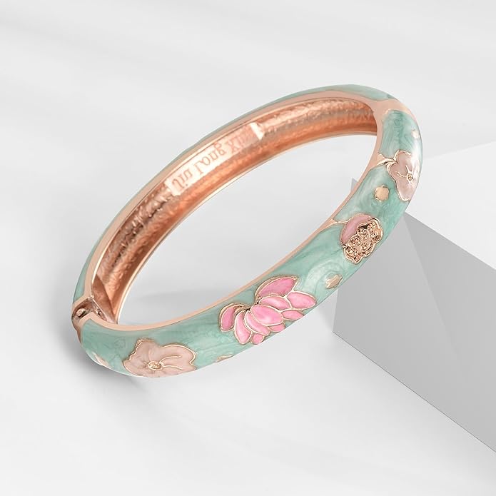 UJOY Cloisonne Bracelet Butterfly Hinge Indian Cuff Bangle Enameled Jewelry Flower Bracelets for Women Gift Box 55A114