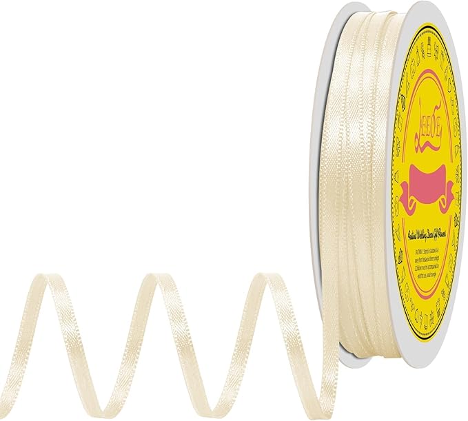 LEEQE Double Face Cream Satin Thin Ribbon 1/8 inch X 50 Yards Polyester Cream Ribbon for Gift Wrapping Very Suitable for Weddings Party Hair Bow Invitation Decorations and More