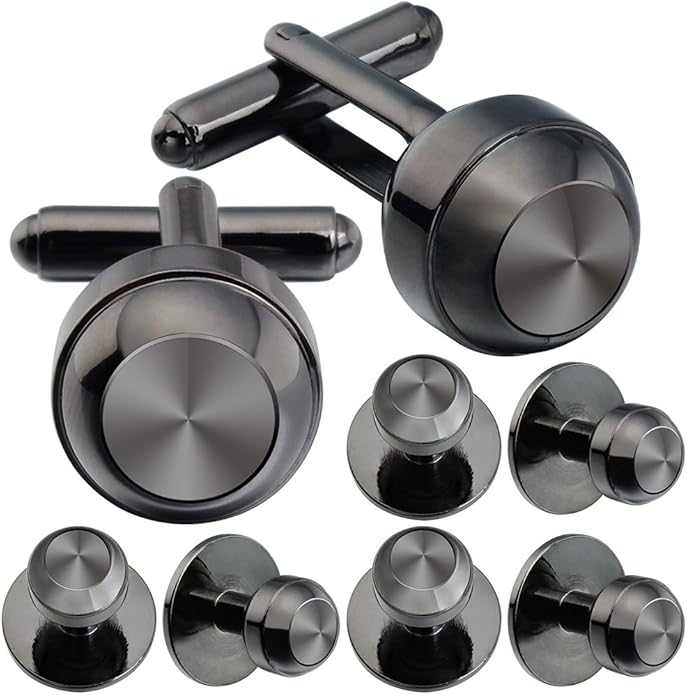HAWSON Cufflinks and Studs for Men-Fashion Men Vintage Enamel Carbon Fiber Tuxedo Shirt Cufflinks and Studs Set for Regular Wedding Business Accessories
