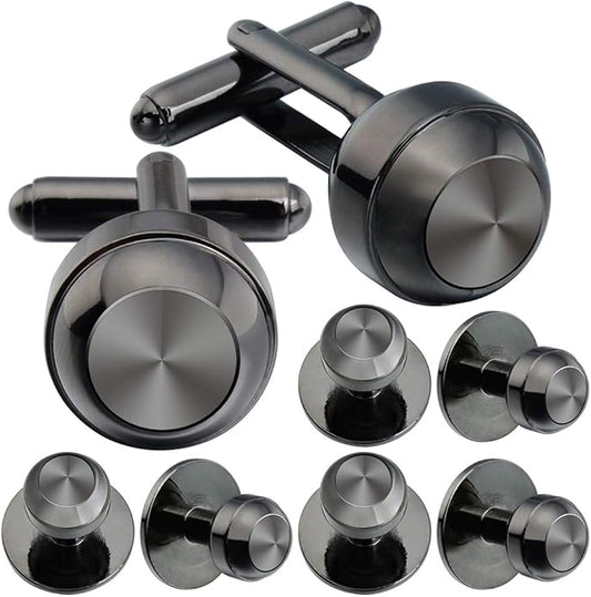 HAWSON Cufflinks and Studs for Men-Fashion Men Vintage Enamel Carbon Fiber Tuxedo Shirt Cufflinks and Studs Set for Regular Wedding Business Accessories