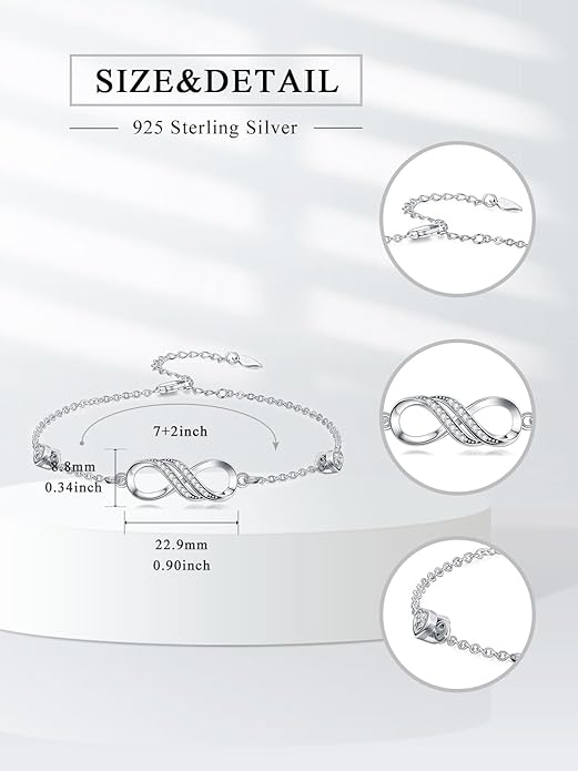 Dorunmo Infinity Bracelet Mom Bracelet 925 Sterling Silver 14K Gold Plated Infinity Heart Anklet for Women Christmas Jewelry Gifts for Wife Mom Daughter