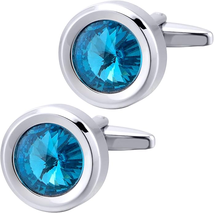 ZEEY Silver Round Crystal Gemstone Cufflinks for Men Women Classic Men's Cufflink Jewelry Set for Business Wedding Party Formal Events Daily Tuxedo Dress Shirt Accessories
