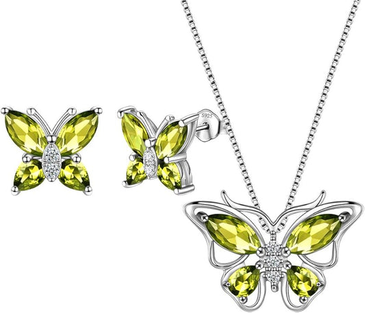 Aurora Tears Butterfly Jewelry,Women 925 Sterling Silver Butterflies Birthstone Pendant Necklace/Earrings/Rings Wedding Gift