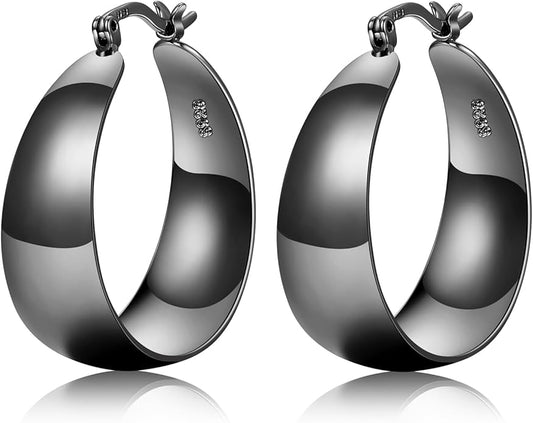 EXGOX Gold Hoop Earrings for Women Sterling Silver Post Hoops Earrings for Women Wide Thick Silver Hoop Earrings Hypoallergenic Lightweight 14k Real Gold Plated Hoop Large Earrings (25/30/40/50MM)
