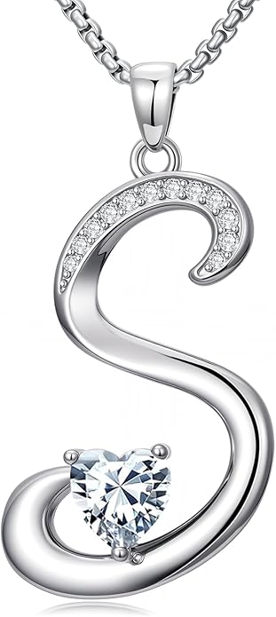 Christmas Gifts for Women Alphabet A to Z Initial Birthstone Pendant Necklaces for Women - 18k White Gold Plated Personalized Name Jewelry Valentine Mothers Day Birthday Gifts for Women Her Girlfriend
