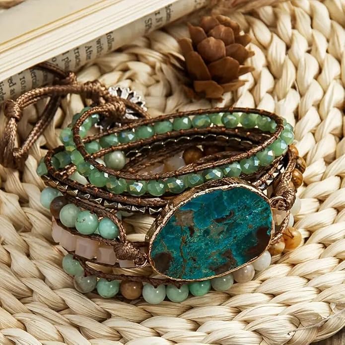 ZOSOJONA Boho Handmade Natural Stone Wrap Bracelets Turquoises Crystal Beads Bracelet Jewelry