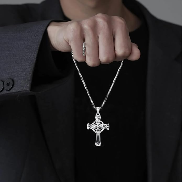 Cross Necklace for Men 925 Sterling Silver Celtic Cross Pendant Christian Jewelry Religious Christmas Gifts for Women
