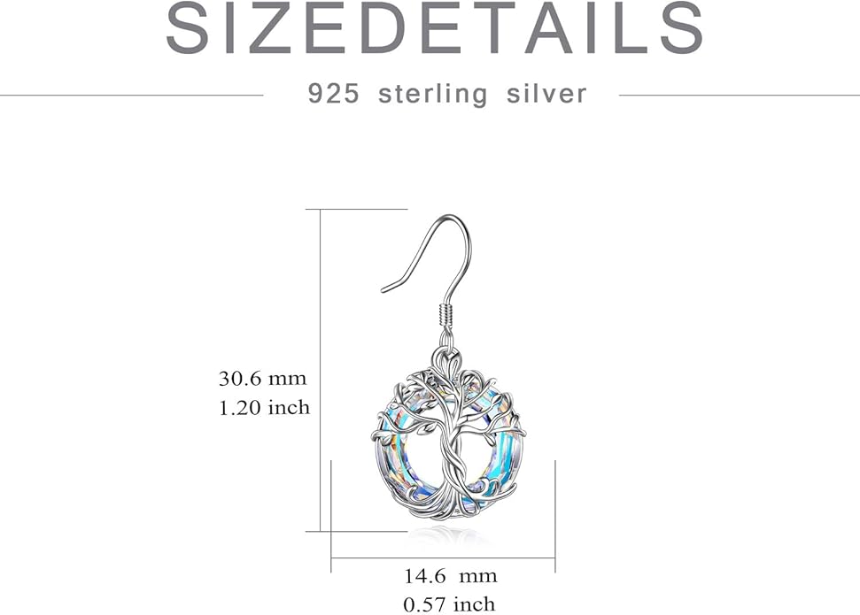 TOUPOP Tree of Life Earrings 925 Sterling Silver Family Tree Dangle Drop Earrings Crystal Jewelry Birthday Christmas Gifts for Women Her