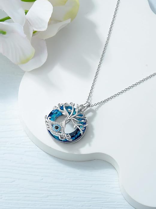 WINNICACA Sterling Silver Evil Eye Necklace Protection Crystal Pendant for Women Good Luck Vintage Evil Eye Pendant Jewelry Birthday Gifts for Women Friend Female