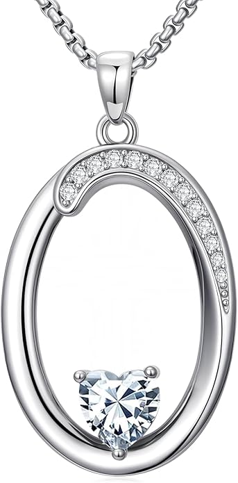 Christmas Gifts for Women Alphabet A to Z Initial Birthstone Pendant Necklaces for Women - 18k White Gold Plated Personalized Name Jewelry Valentine Mothers Day Birthday Gifts for Women Her Girlfriend