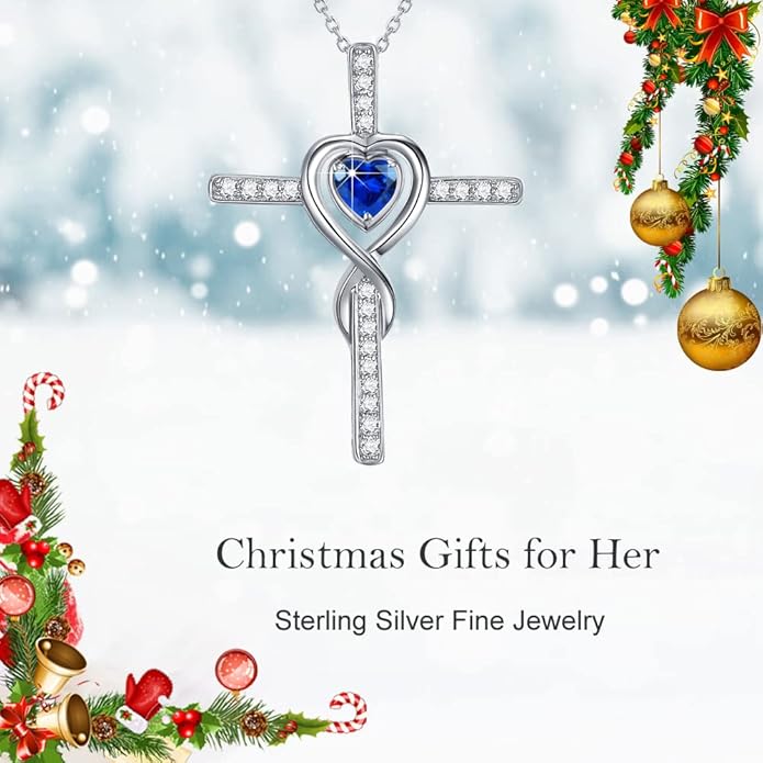 Dorella Love Infinity Christmas Jewelry for Women Birthday Gifts Wife Mom December January Birthstones Blue Topaz Garnet and More Stones Jewelry 925 Sterling Silver
