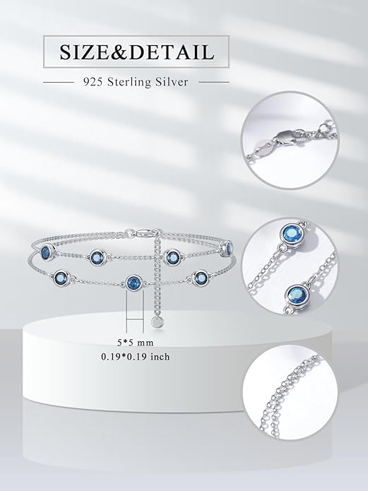 Dorunmo Birthstone Anklet Bracelets for Women 925 Sterling Silver Birthday Mother's Day Jewelry Gifts for Wife Mother Her