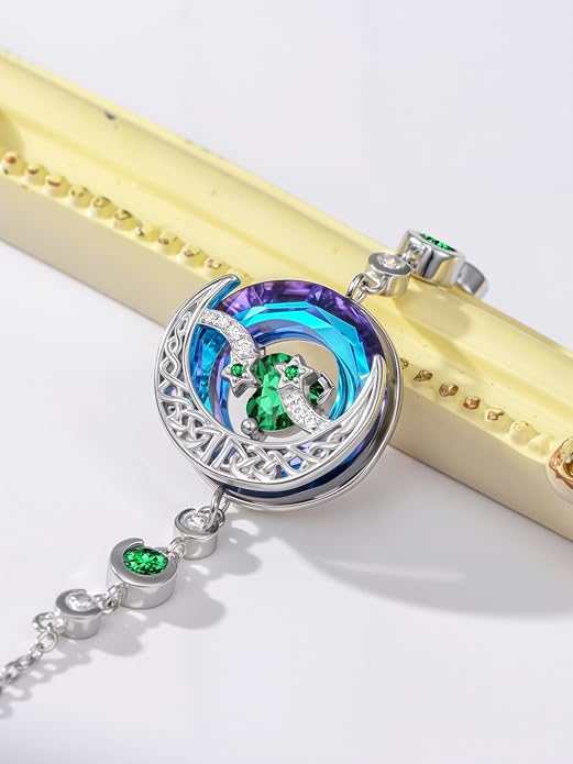 TOUPOP Birthstone Bracelet Moon and Star Bracelet 925 Sterling Silver Blue Crystal Jewelry Birthday Christmas Gifts for Women