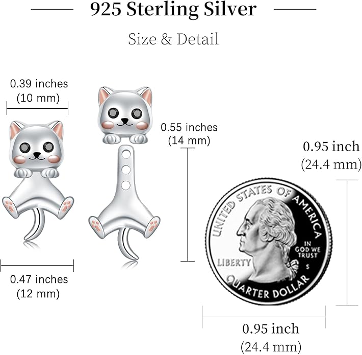 Animal Jacket Earrings for Womens 925 Sterling Silver Axolotl Pug Cat Goat Earrings Cute 3D Earrings Jacket Hypoallergenic