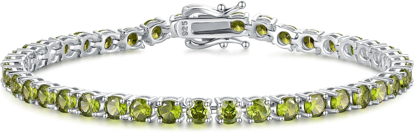 FANCIME Birthstone Bracelet Sterling Silver Gemstone Tennis Bracelets Fine Jewelry Wedding Bridal Prom Birthday Gift for Women Her, Length 7.2 Inch Width 4mm