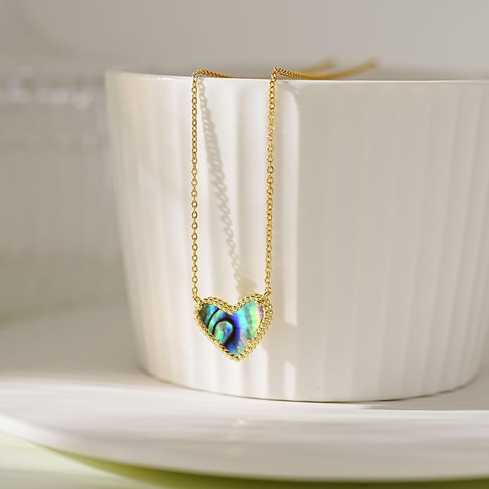 Heart Necklace for Women Dainty 14K Gold Filled Necklace Cute Heart Pendant Adjustable Chain Necklace Trendy Non Tarnish Gold Mother of Pearl Necklace for Wedding Christmas Valentines Day Gifts