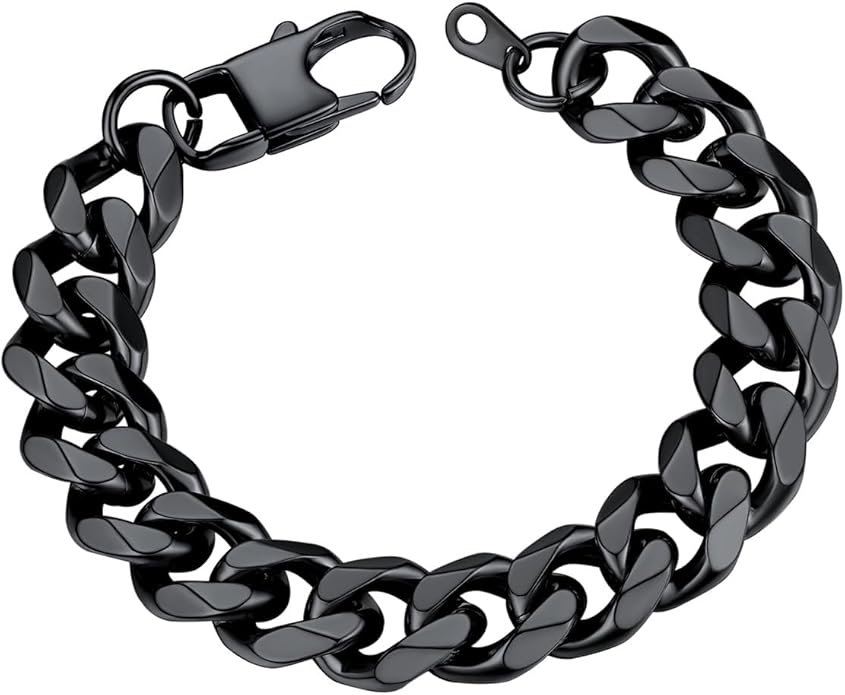 U7 Link Bracelets for Men, Cuban Link/Rope/Watch Band Solid Bracelet, Silver Black Gold Color Wrist Bracelet 3/6/9/12/15mm Width, 6.5/7.5/8.3 Inch Length, Hand Chain Jewelry for Mens Women