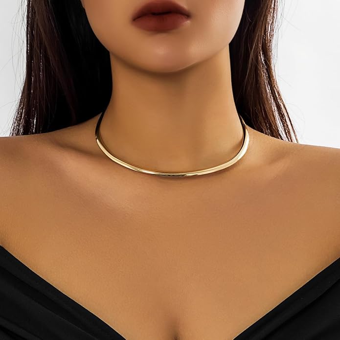 Chunky Gold Choker Necklaces for Women Non Tarnish Silver Statement Necklace for Women Chunky Necklace Open Round Gold Collar Necklace Trendy Jewelry