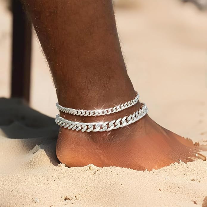Ankle Bracelets For Women Waterproof Adjustable Ankles 18KGold Plated Dainty Trendy Layered Cuban Link Chain Anklets Set Beach Jewelry